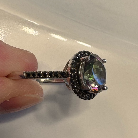 Mystic Topaz and Black Stone Silver Ring - Picture 3 of 5